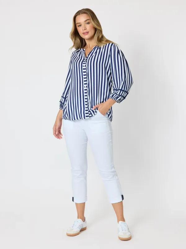 Threadz - Montecito Stripe Print Top - Navy/White 49542