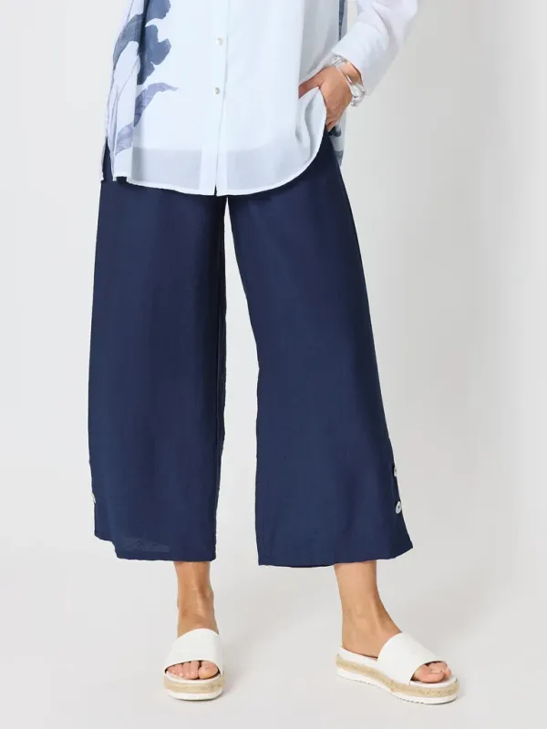 Clarity - Essential Button Wide Leg Pant - Navy 50145