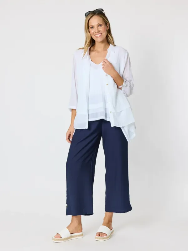 Clarity - Essential Button Wide Leg Pant - Navy 50145