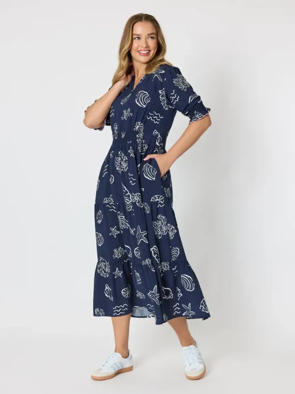 Threadz - Montecito Print Dress - Navy/White 50296