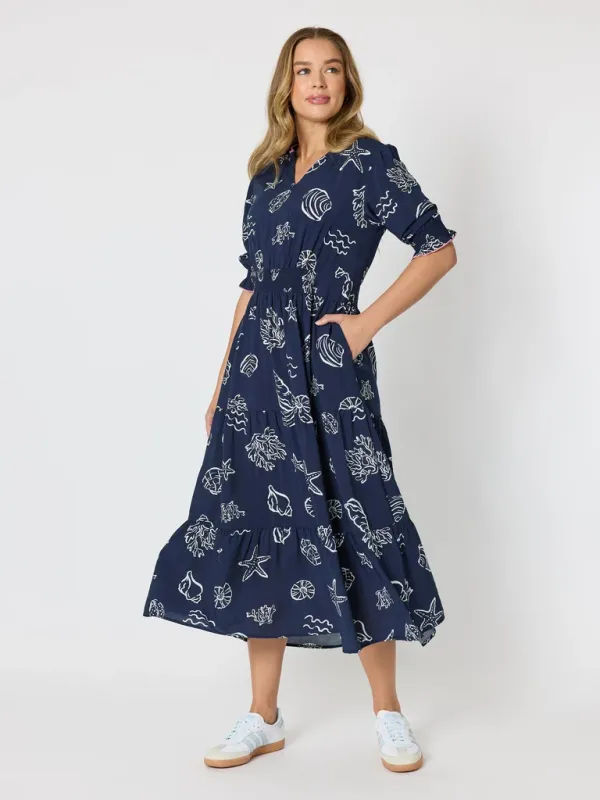 Threadz - Montecito Print Dress - Navy/White 50296