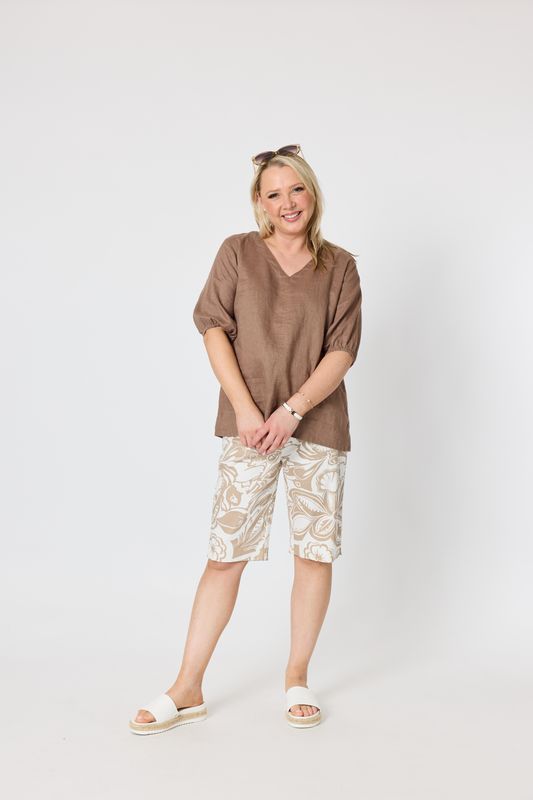 Gordon Smith - Anna V-neck Linen Top - Mocha 49447