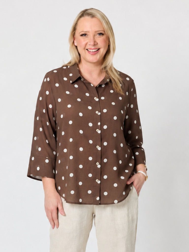 Gordon Smith - Riviera Cotton Spot Shirt - Coffee White 50328