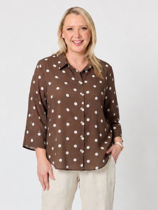 Gordon Smith - Riviera Cotton Spot Shirt - Coffee White 50328