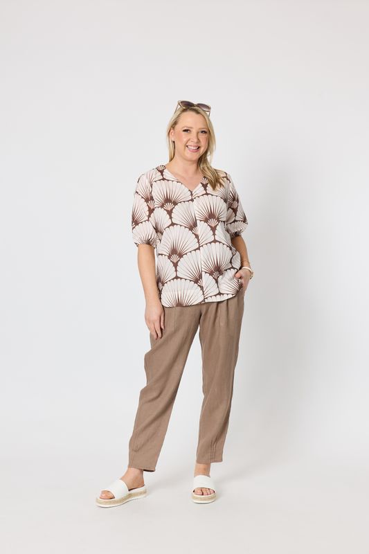 Gordon Smith - Sarah Linen Pleat Hem Pant - Mocha 19393