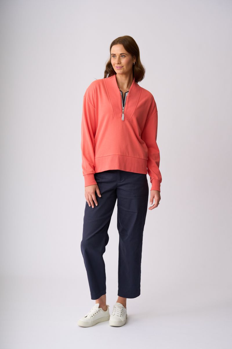 Charlie Jane - Flaxton 1/2 Zip Sweat / COH1189, Colour: Coral, Size: XS