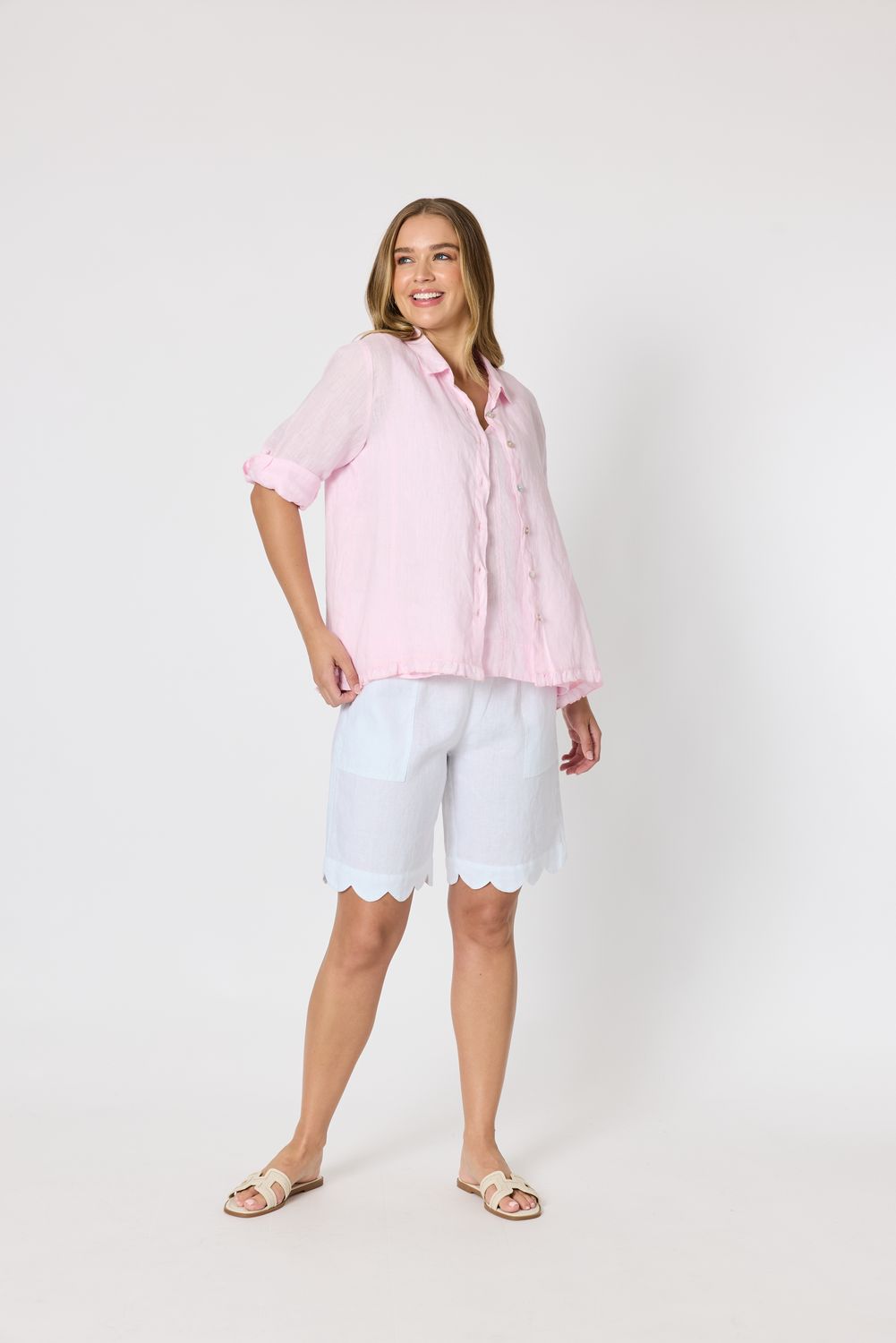 Gordon Smith Milly Ruffle Hem Shirt / Pale Pink 49444