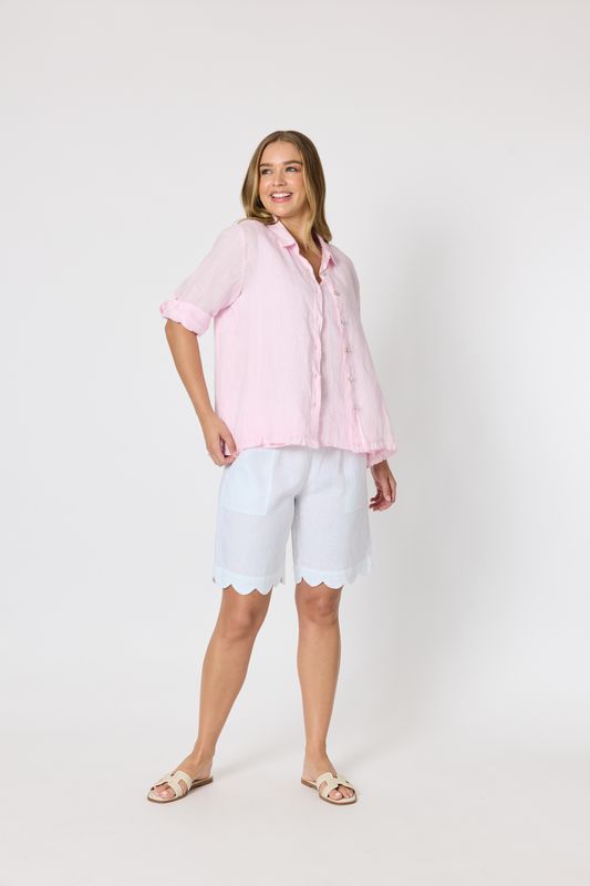 Gordon Smith Milly Ruffle Hem Shirt / Pale Pink 49444