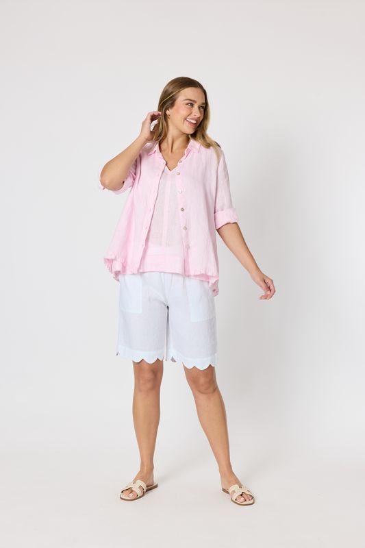 Gordon Smith Milly Ruffle Hem Shirt / Pale Pink 49444
