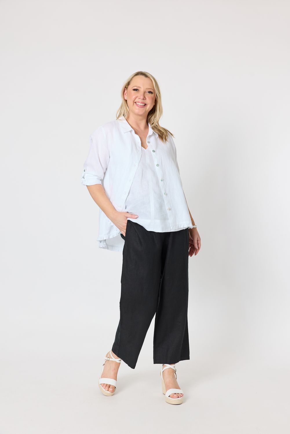 Gordon Smith Milly Ruffle Hem Shirt / White 49444