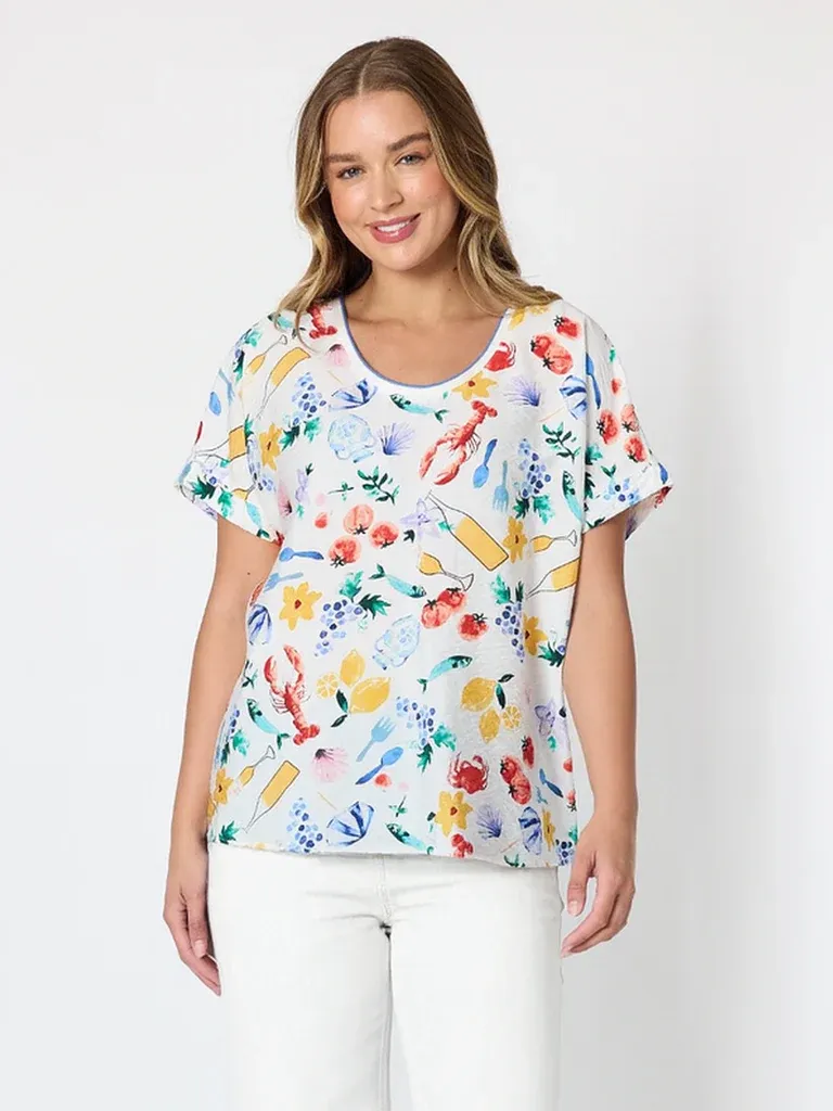 Threadz Picnic Print Top / Azure Multi 49720