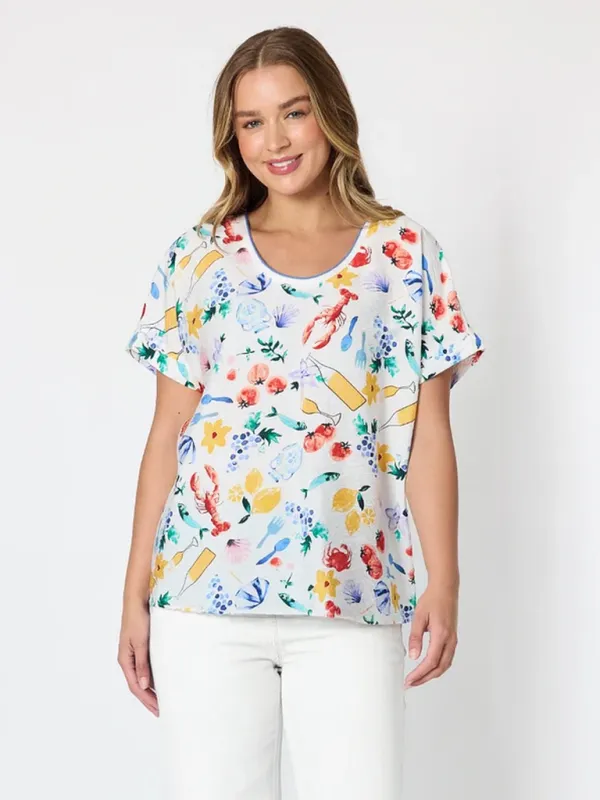 Threadz Picnic Print Top / Azure Multi 49720