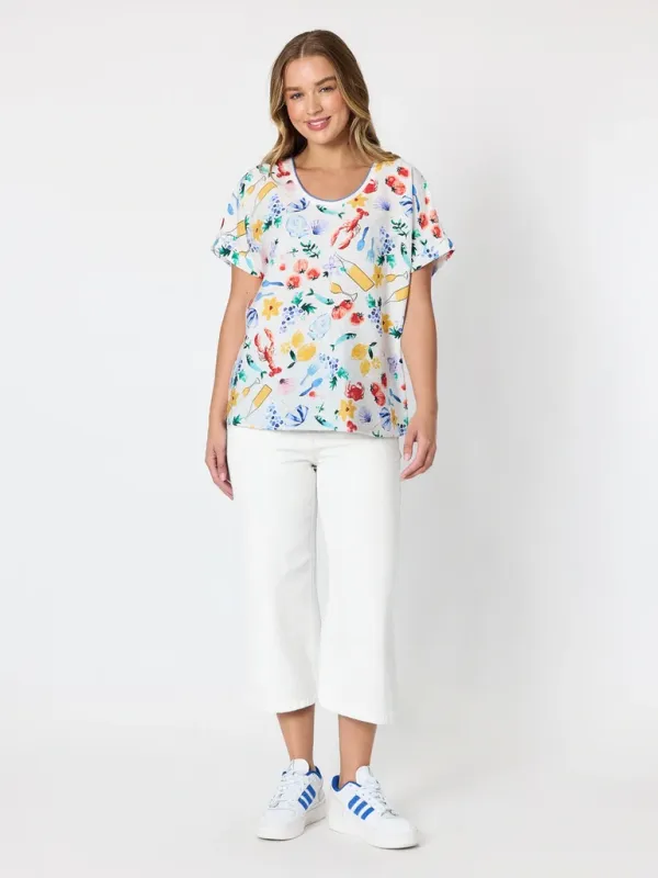 Threadz Picnic Print Top / Azure Multi 49720