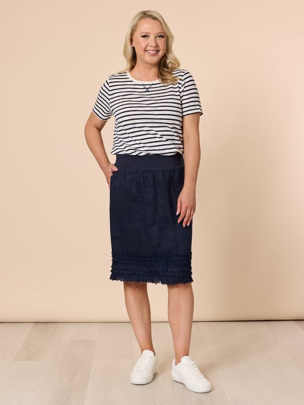 Gordon Smith - Ruffle Hem Skirt / Navy 37383