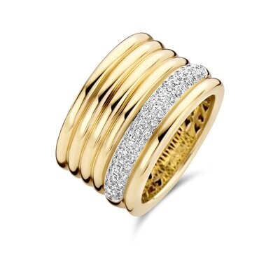 WIDE GOLD RING WITH ROW OF DIAMONDS