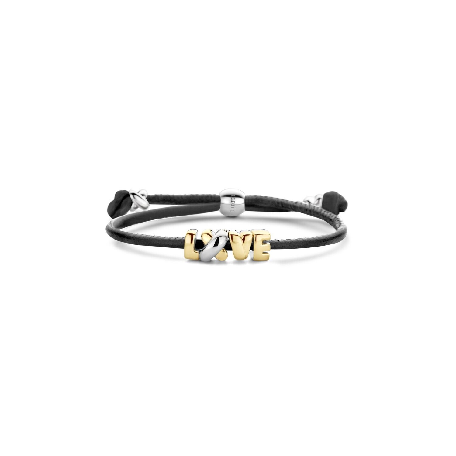 "LOVE" BRACELET ON BLACK SLIDING LEATHER