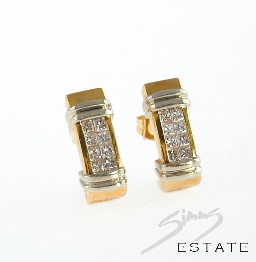 "INVISIBLY SET" DIAMOND AND GOLD EARRINGS