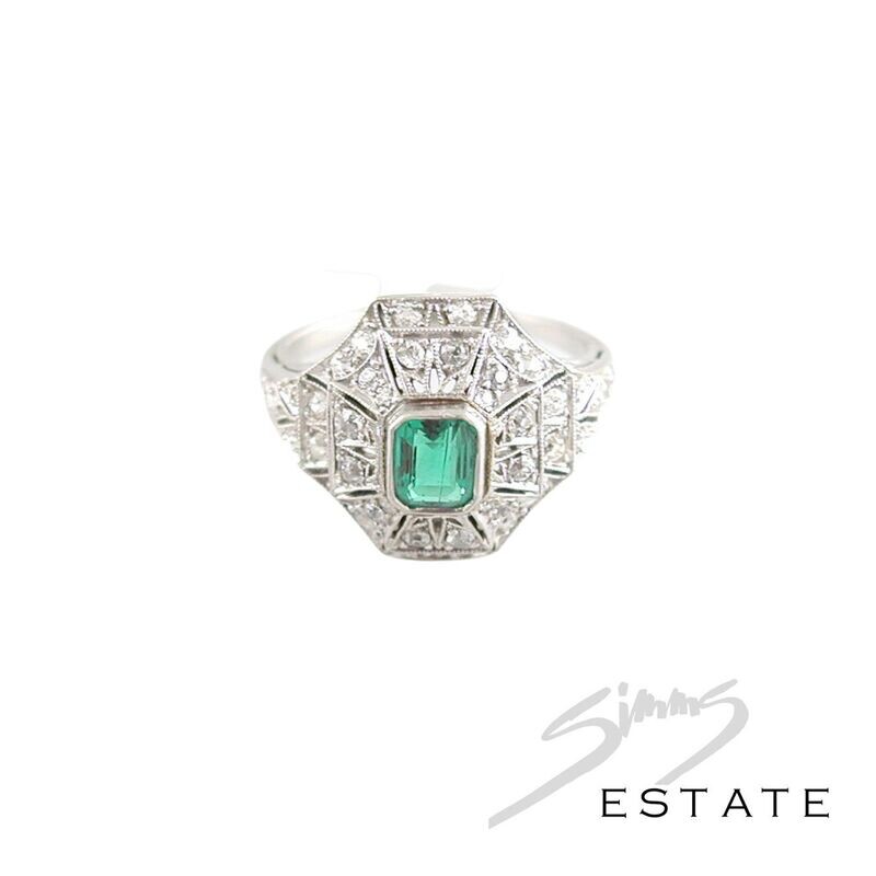 DECO EMERALD AND DIAMOND RING