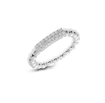 BEADED STRETCH RING - WHITE GOLD