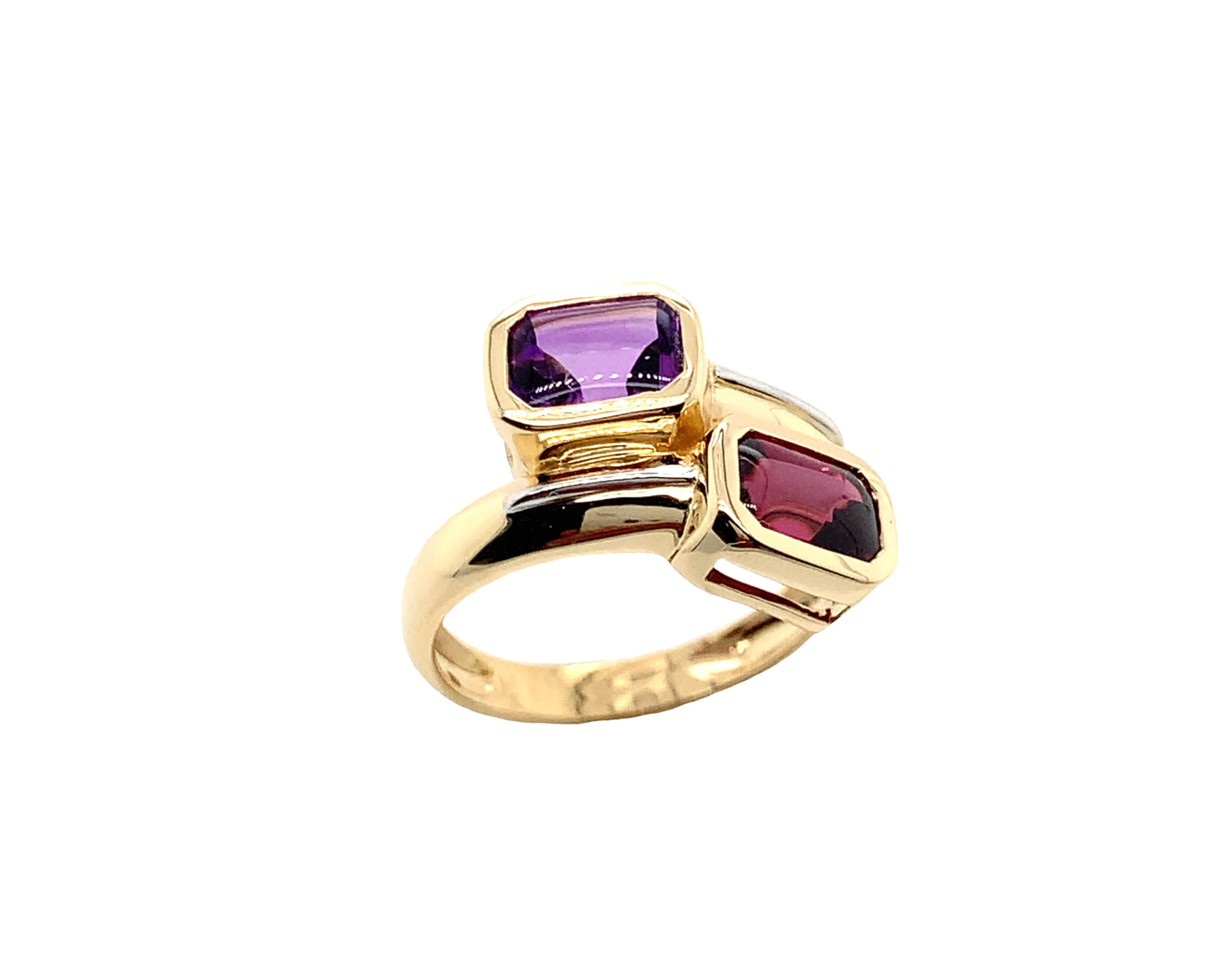 AMETHYST AND RHODOLITE GARNET BYPASS RING