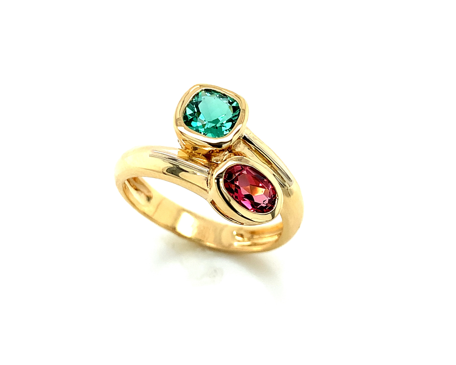 GREEN BERYL AND TOURMALINE BYPASS RING