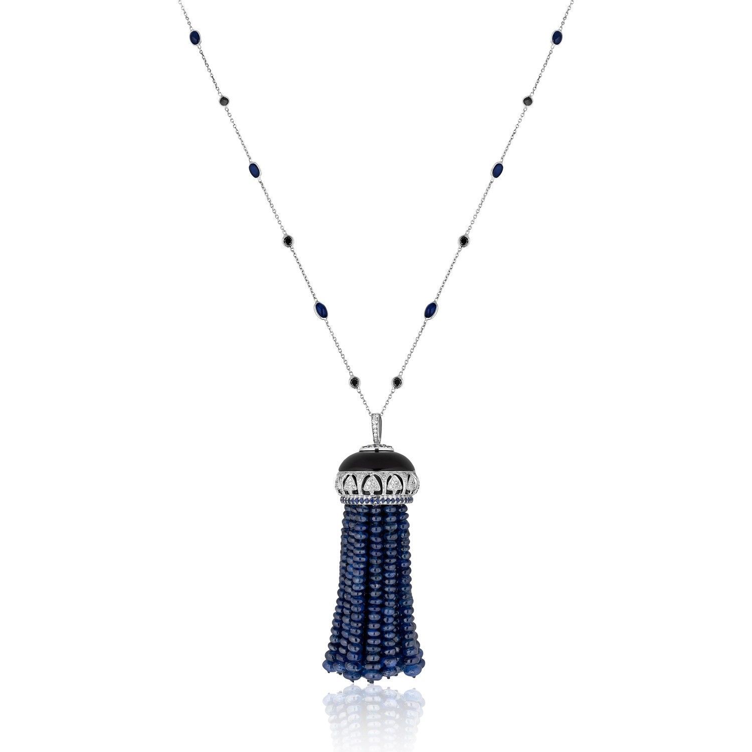 SAPPHIRE AND MULTI-DIAMOND TASSEL NECKLACE