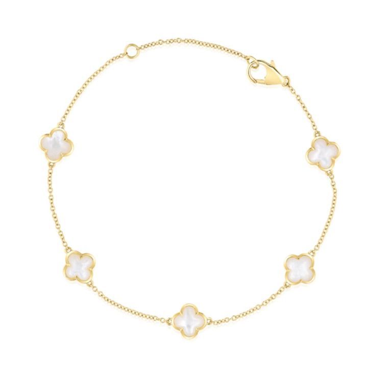 MOTHER OF PEARL CLOVER STATION BRACELET