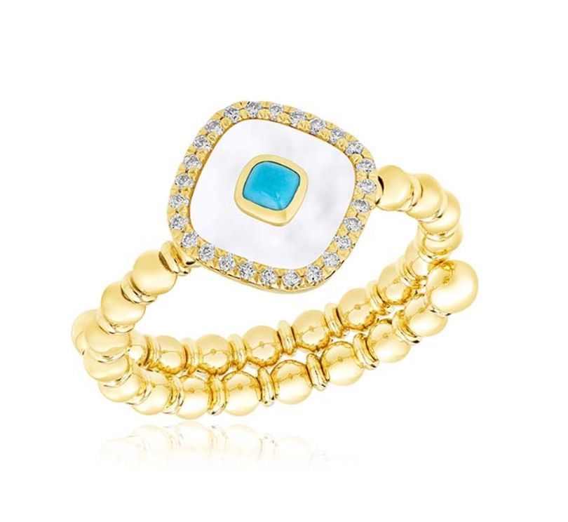 FLEX MOTHER OF PEARL AND TURQUOISE RING