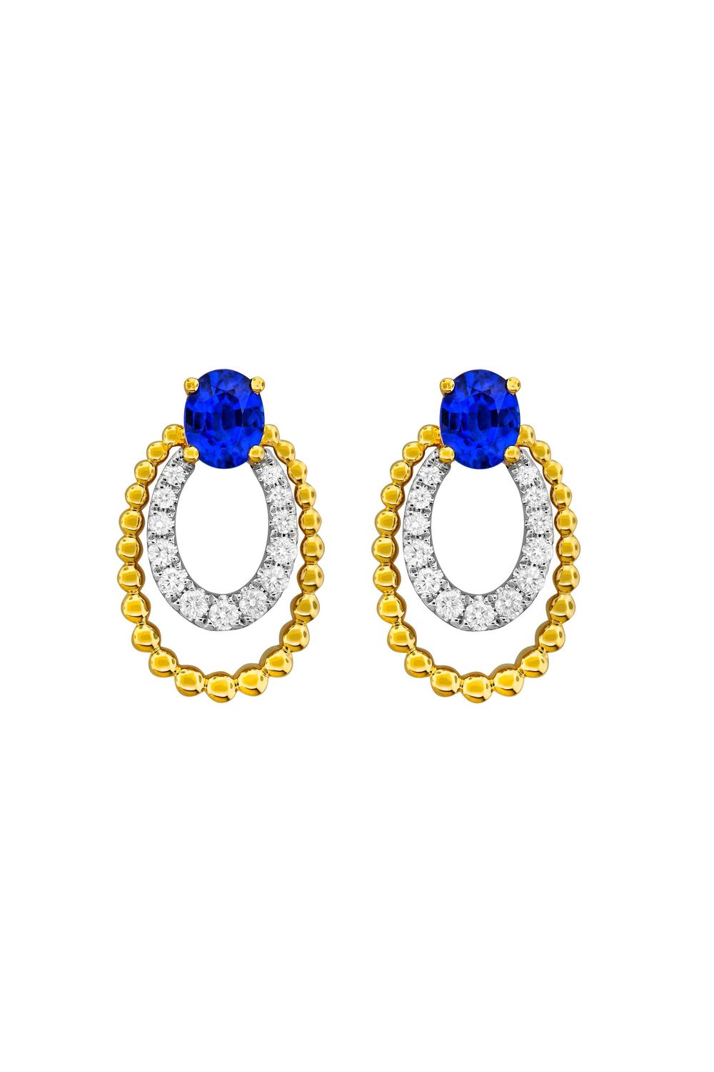 SAPPHIRE AND DIAMOND TWO-TONE EARRINGS