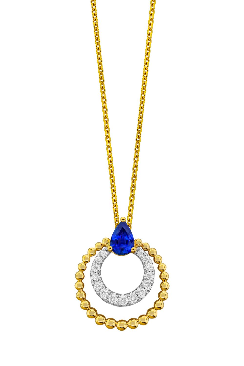 SAPPHIRE AND DIAMOND TWO-TONE PENDANT