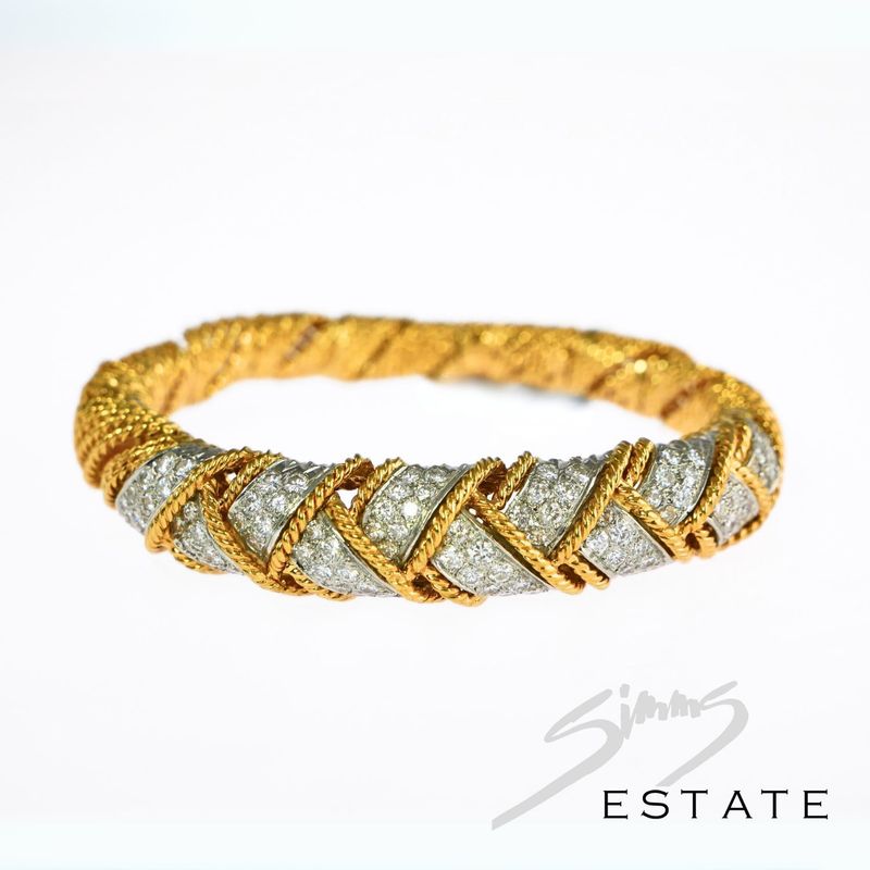 WOVEN DIAMOND AND GOLD BANGLE
