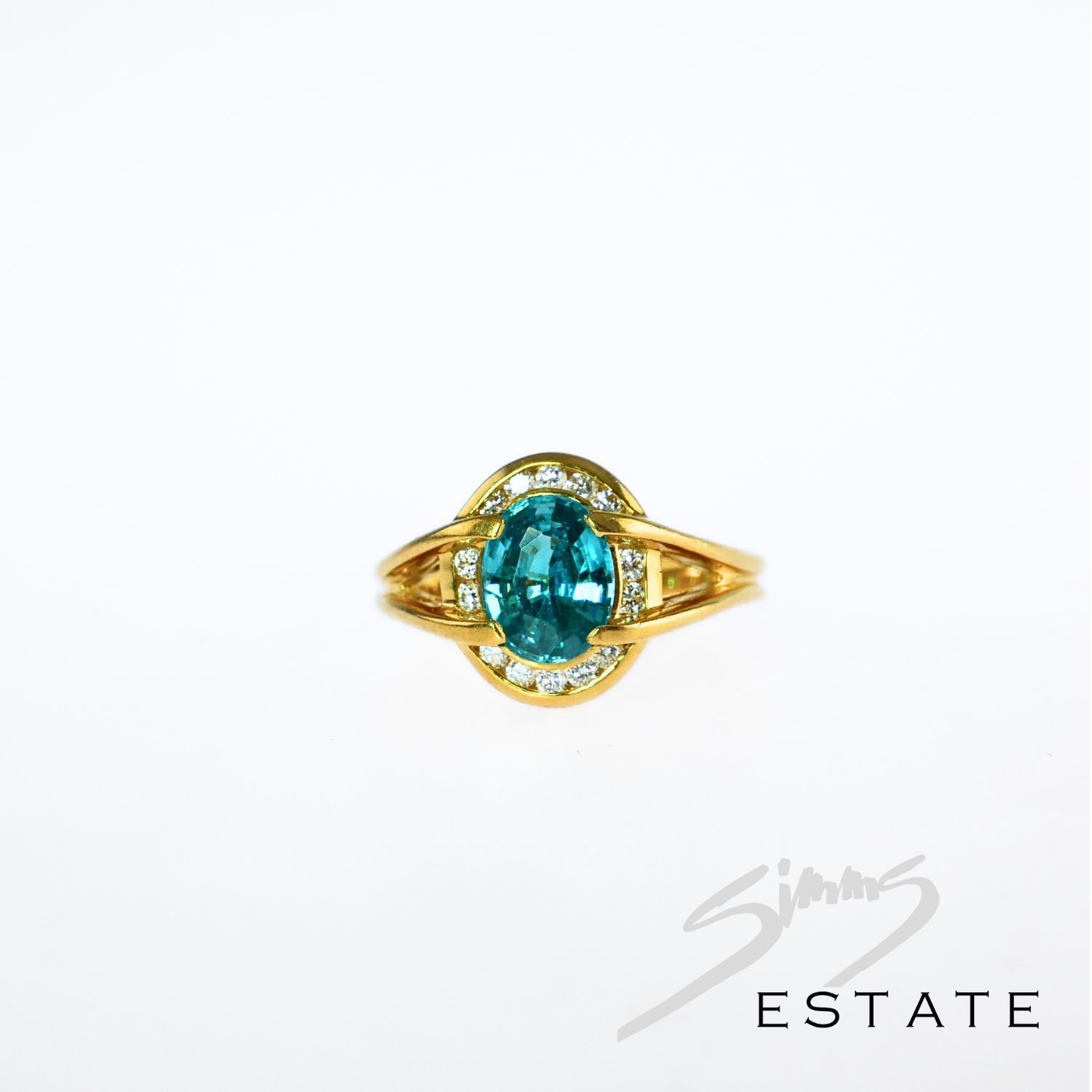 BLUE ZIRCON AND DIAMOND RING