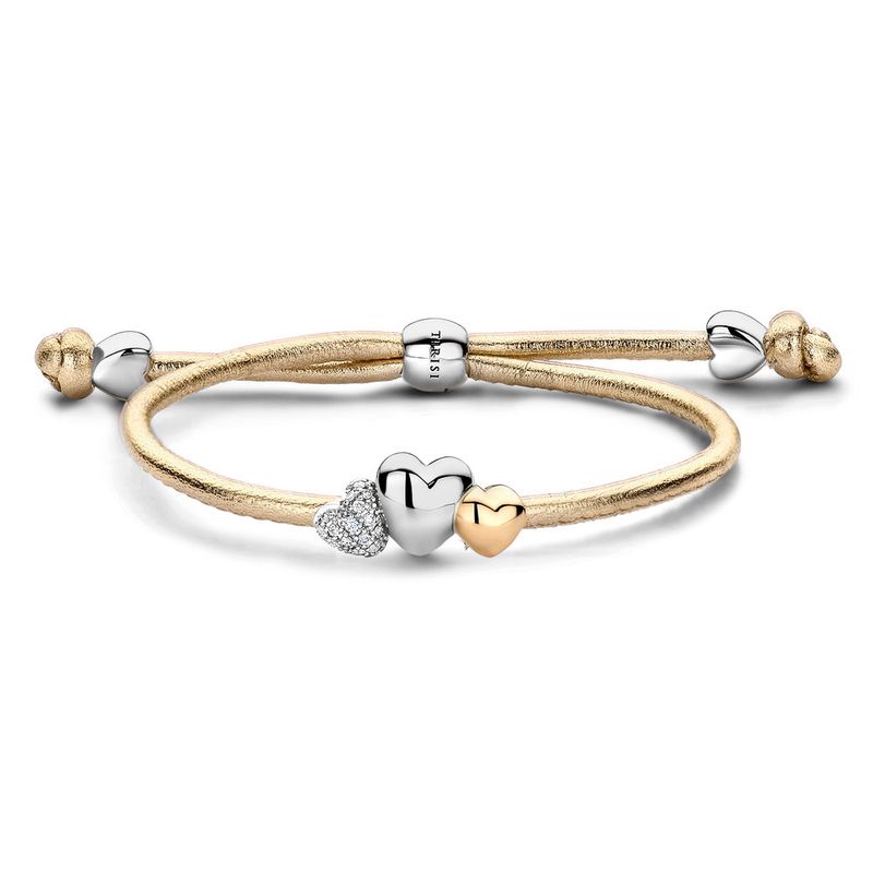 TRIPLE DIAMOND AND TWO-TONE HEARTS ON GOLD LEATHER