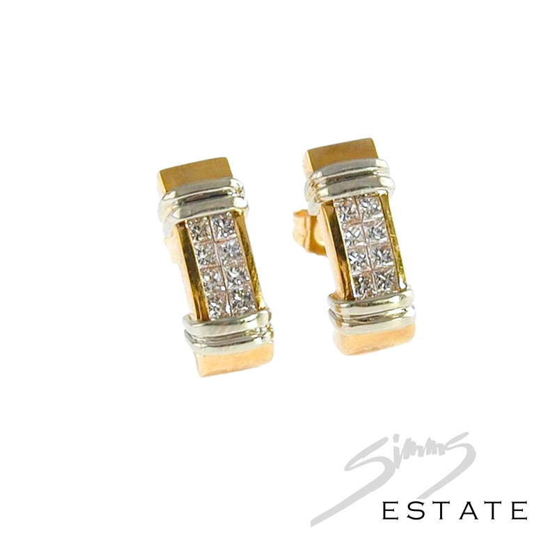 "INVISIBLY SET" DIAMOND AND GOLD EARRINGS