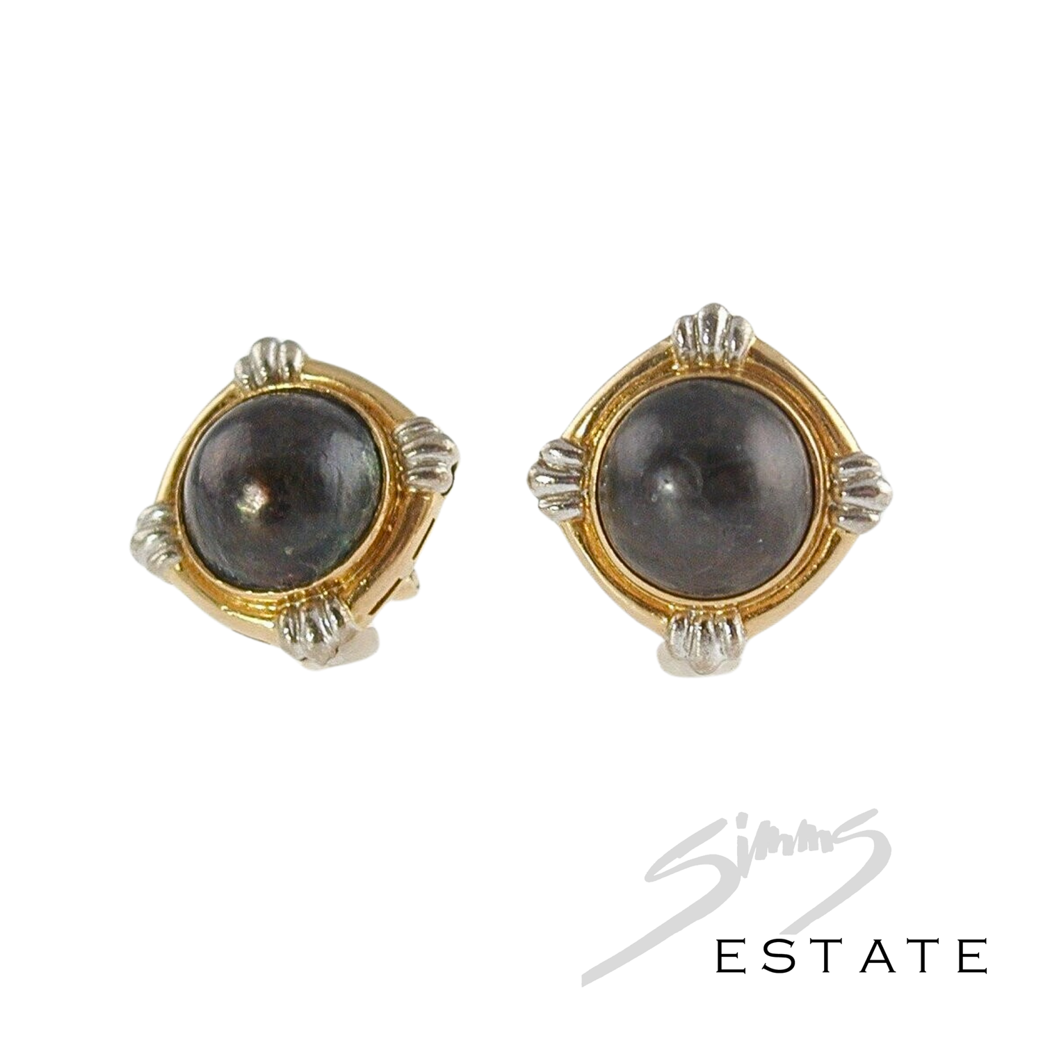 18K TWO-TONE MABE PEARL EARRINGS