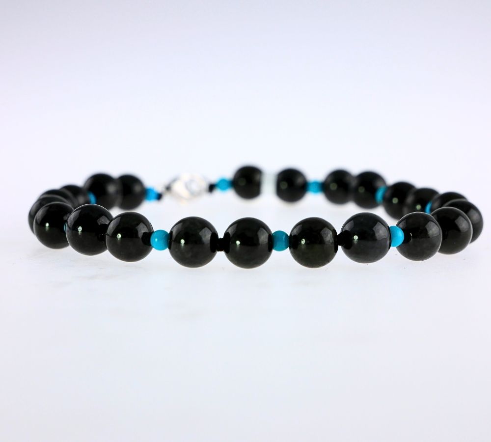 GREY JADE AND TURQUOISE BEAD BRACELET
