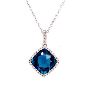 LONDON BLUE TOPAZ AND DIAMOND PENDANT