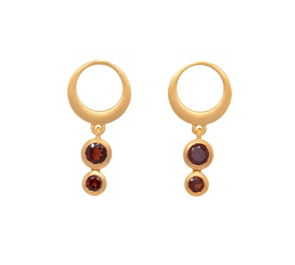 OPEN CIRCLE VERMEIL GARNET EARRINGS