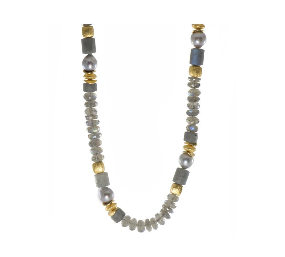 PEARL AND LABRADORITE BEAD NECKLACE
