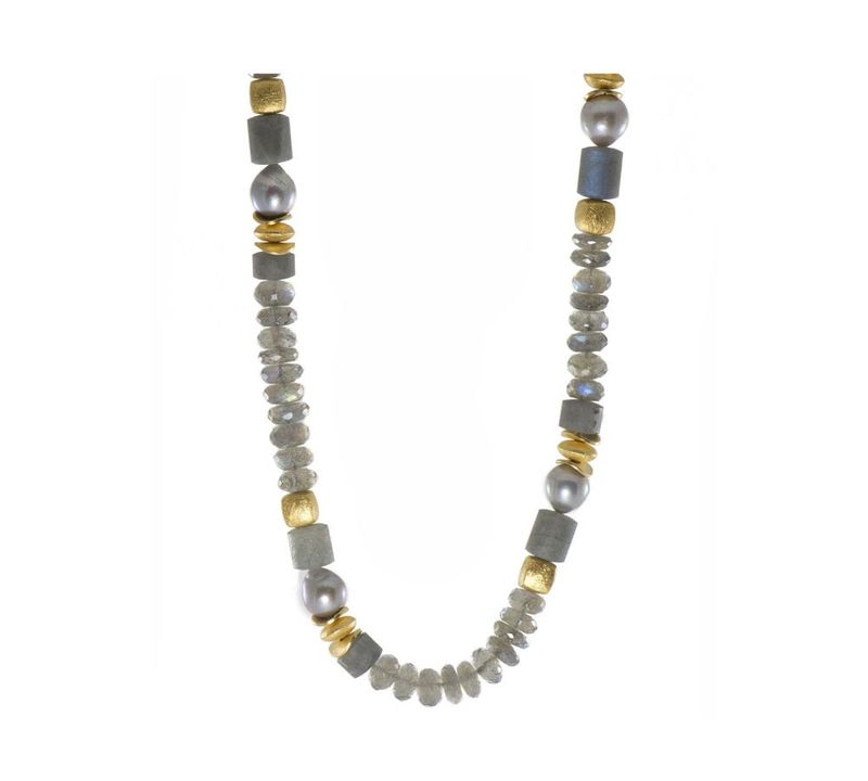 PEARL AND LABRADORITE BEAD NECKLACE