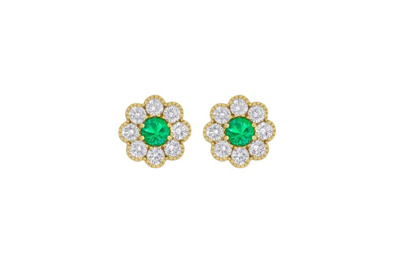 FLORAL EMERALD AND DIAMOND EARRINGS