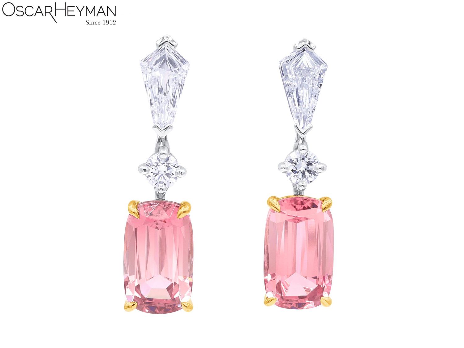 GOLD PLATINUM PINK TOURMALINE & DIAMOND EARRINGS