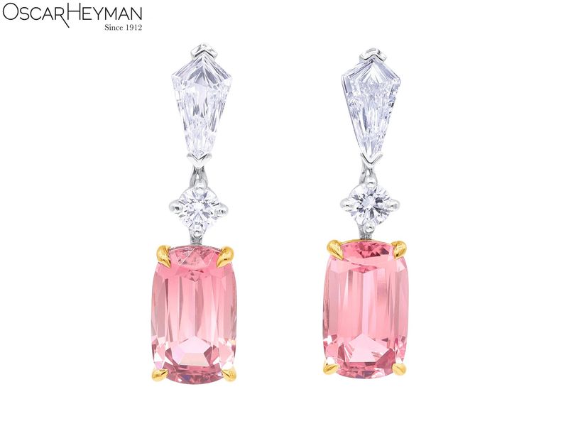 GOLD PLATINUM PINK TOURMALINE & DIAMOND EARRINGS
