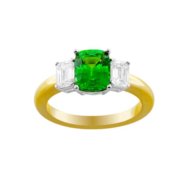 TSAVORITE AND DIAMOND RING