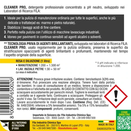 FILA-CLEANER PRO 1/5L detergente concentrato