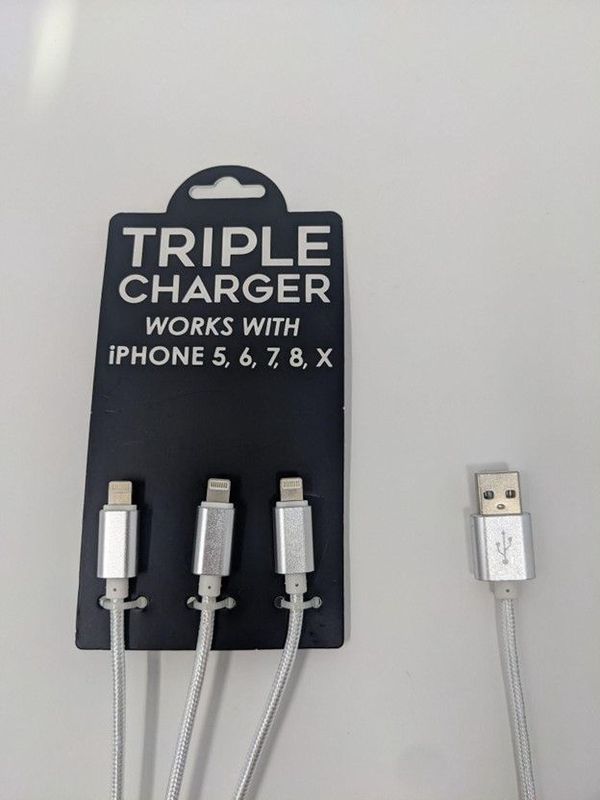 Triple Charger Cable White(4FT)(12Pack)