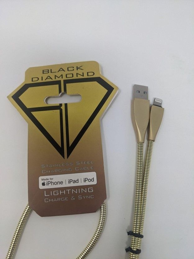 Black Diamond Stainless Steel Fast Charger Gold USB to Lightning Cable(6FT) (12 Pack)