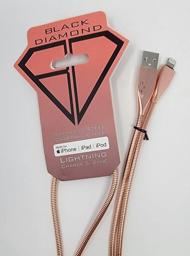 Black Diamond Stainless Steel Fast Charger RoseGold USB to Lightning Cable(6FT)(12 Pack)