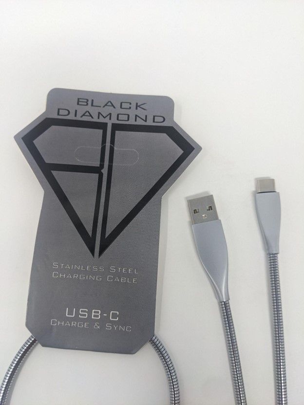 Black Diamond Stainless Steel Fast Charger Silver USB to Type C Cable(6FT) (12 Pack)