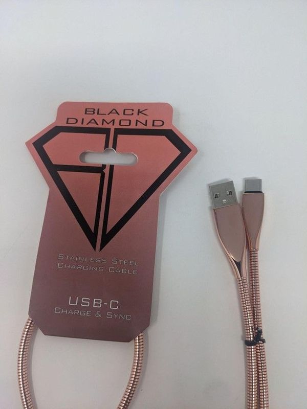 Black Diamond Stainless Steel Fast Charger RoseGold USB to Type C Cable(6FT)(12 Pack)